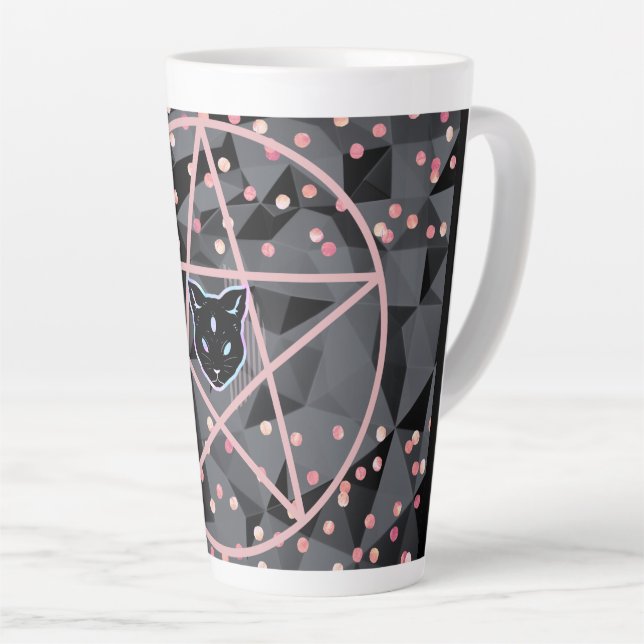 WiizyWitch Magic Witch Cosmic Cat Pentacle Magick Latte Mug (Right Angle)