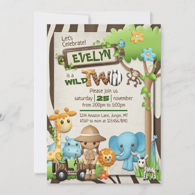 Wild 1st, 2nd and 3rd Birthday Girl Invitation (Front)