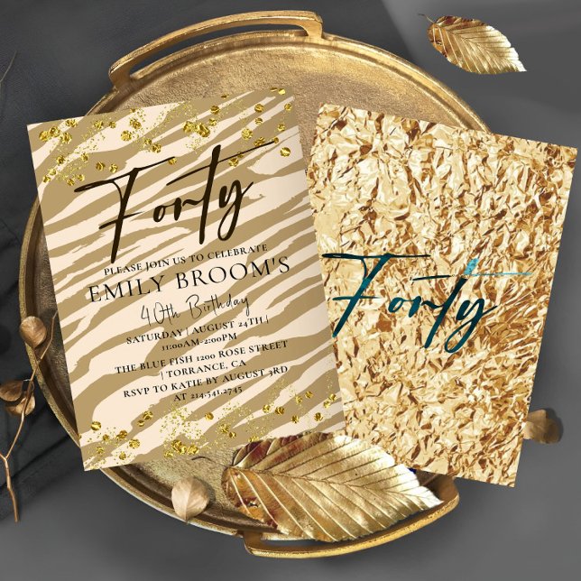 Wild 40th Birthday Forty Gold  Invitation (Creator Uploaded)
