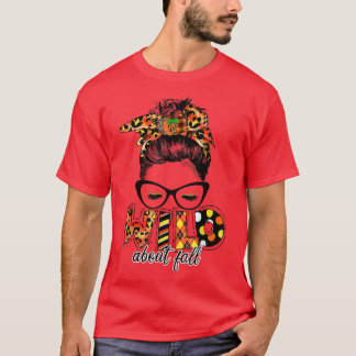 Wild About Fall Leopard Messy Bun Women Fall Lover T-Shirt