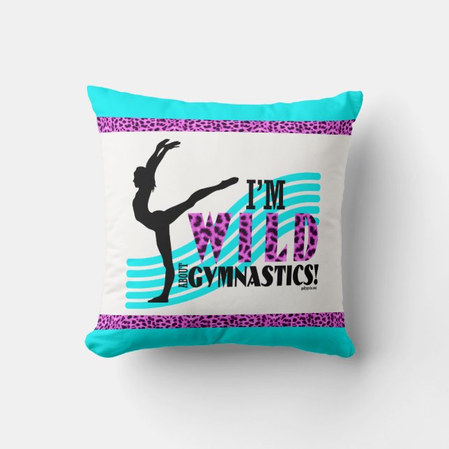 Wild About Gymnastics Throw Pillow (Front)