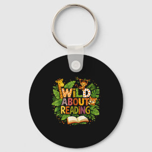 Wild about reading animal children's book lover keychain