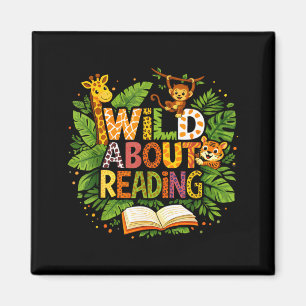 Wild about reading animal children's book lover magnet