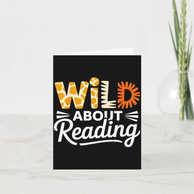 Wild about reading animal print letters funny card (Front)