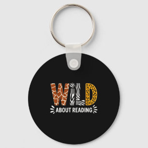 Wild about reading book animal children's book keychain