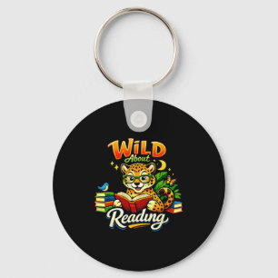 Wild about reading book cheetah animal print boy  keychain
