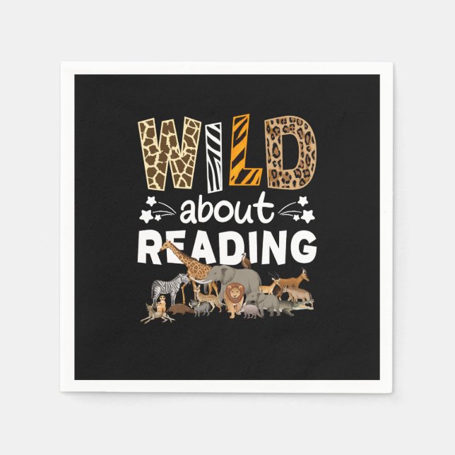 Wild About Reading Books And Bookworm Library Napkin (Front)