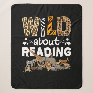 Wild About Reading Books And Bookworm Library Sherpa Blanket