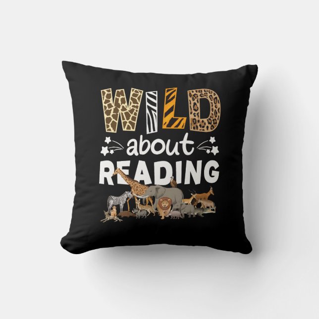 Wild About Reading Books And Bookworm Library Throw Pillow (Front)