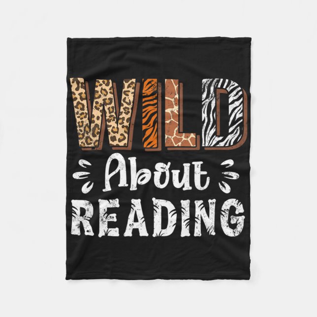 Wild About Reading Books Reader Lover Animals Leop Fleece Blanket (Front)
