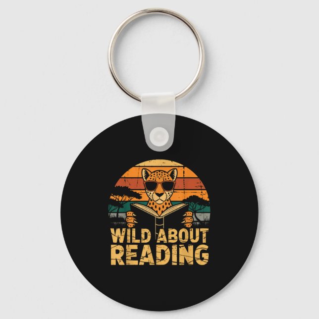 Wild about reading books reader lover librarian keychain (Front)