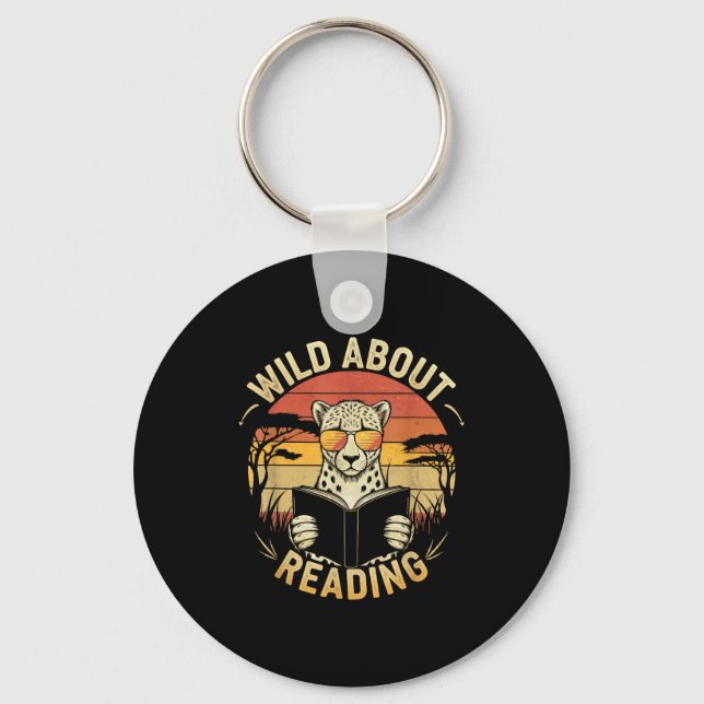 Wild about reading books reader lover librarian keychain (Front)