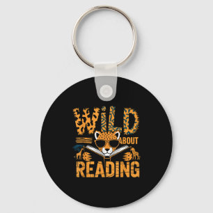 Wild about reading books reader lover librarian zo keychain
