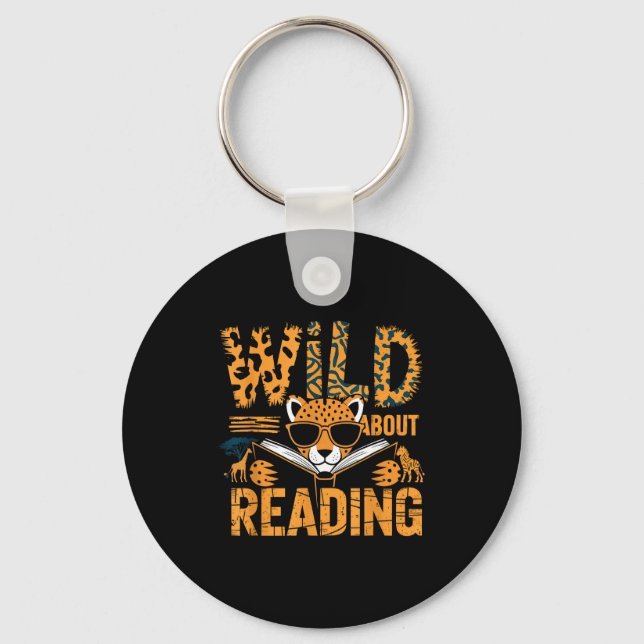 Wild about reading books reader lover librarian zo keychain (Front)