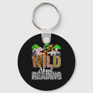 Wild about reading books zoo animals lover teacher keychain