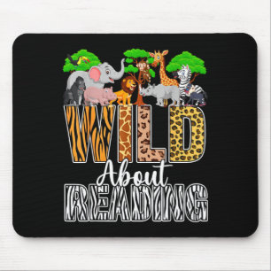 Wild about reading books zoo animals lover teacher mouse pad