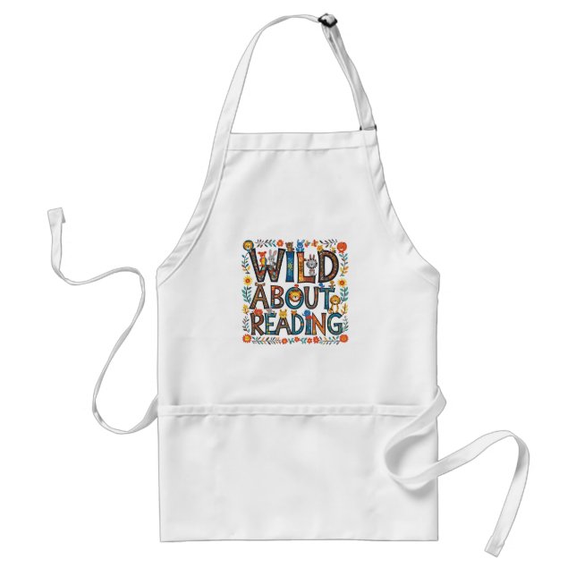Wild About Reading Cute Jungle Animals Book Lover Standard Apron (Front)