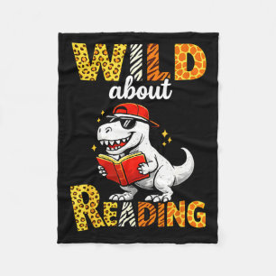 Wild about reading dinosaur book lover boys animal fleece blanket