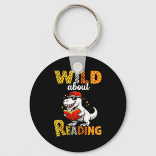 Wild about reading dinosaur book lover boys animal keychain