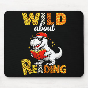 Wild about reading dinosaur book lover boys animal mouse pad