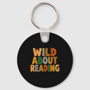 Wild about reading funny animal book lover teacher keychain