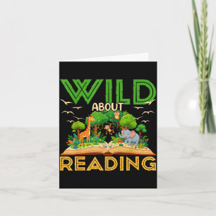 Wild about reading funny book lover bookworm card