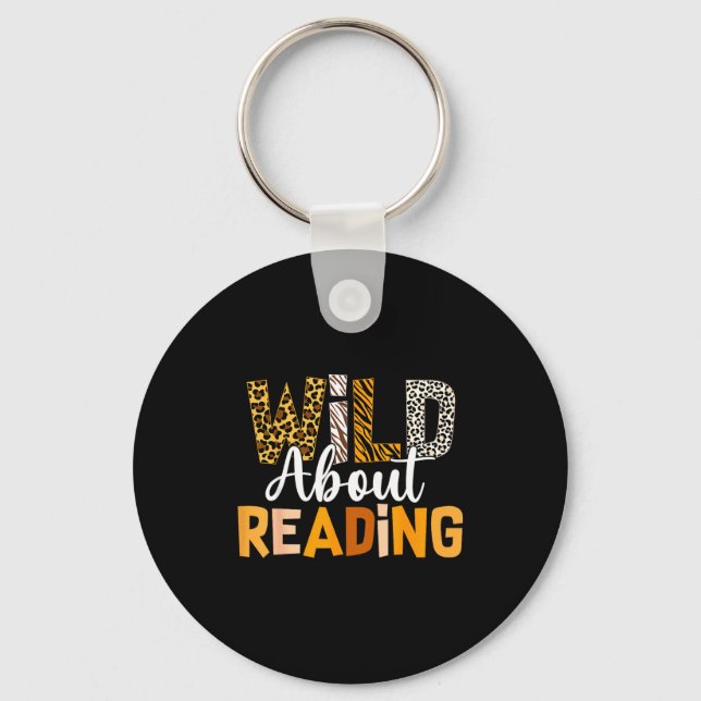 Wild about reading funny book lover bookworm keychain (Front)
