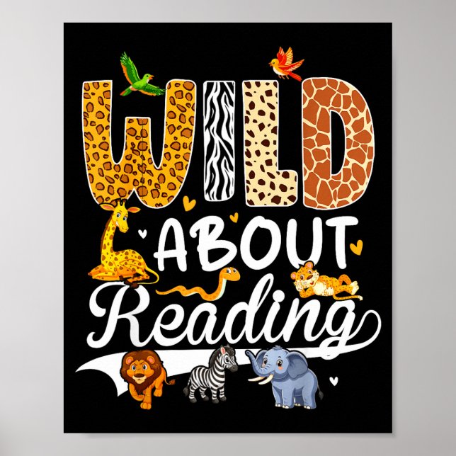 Wild about reading funny book lover bookworm poster (Front)
