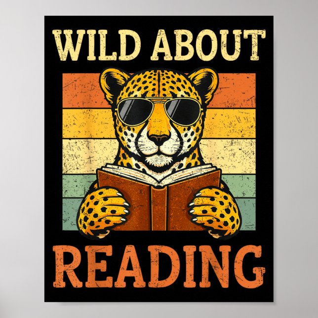 Wild About Reading Funny Leopard Cheetah Book Poster (Front)