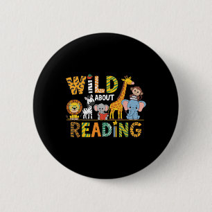 Wild About Reading Kid Love Wild Animal Books Back 2 Inch Round Button