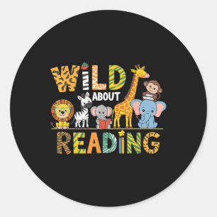 Wild About Reading Kid Love Wild Animal Books Back Classic Round Sticker