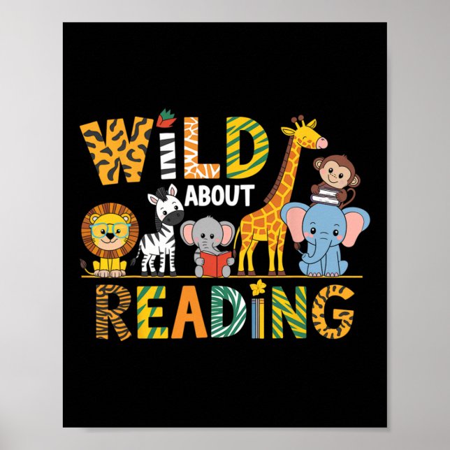 Wild About Reading Kid Love Wild Animal Books Back Poster (Front)