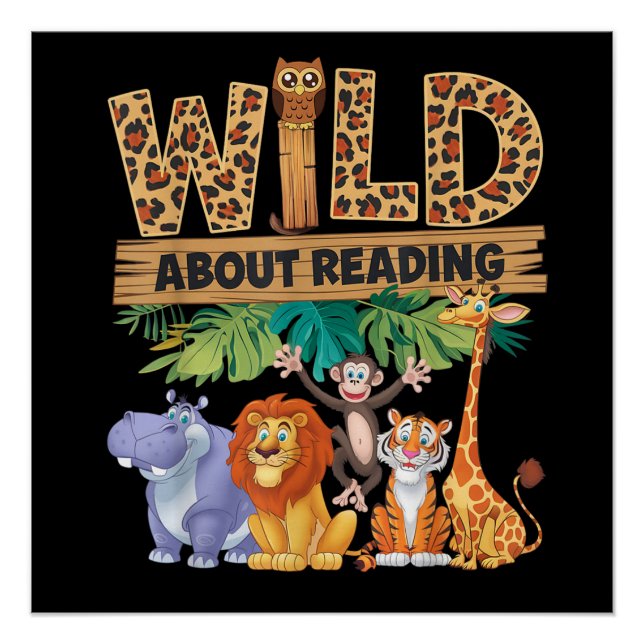 Wild About Reading Leopard Print Cute Zoo Animal (Front)