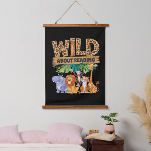 Wild About Reading Leopard Print Cute Zoo Animal Hanging Tapestry