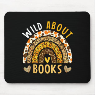 Wild about reading leopard rainbow book lover mouse pad