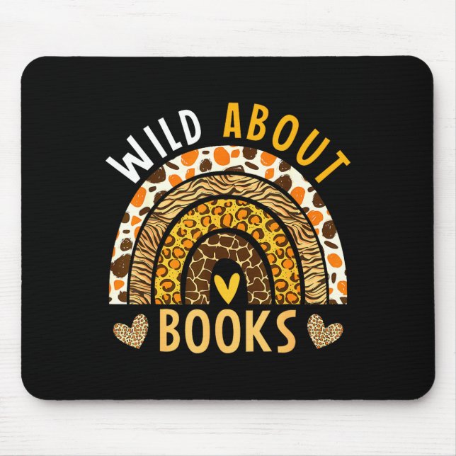 Wild about reading leopard rainbow book lover  mouse pad (Front)