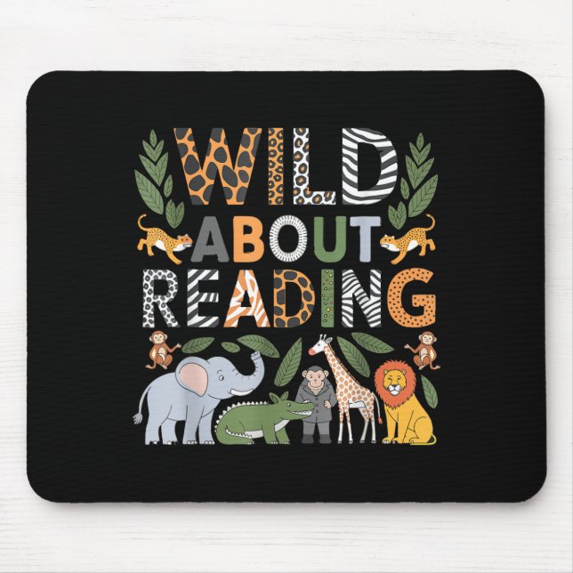 Wild about reading reading books and bookworm mouse pad (Front)