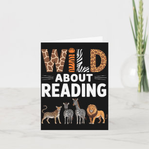 Wild about reading retro animal book lover card