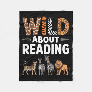 Wild about reading retro animal book lover fleece blanket