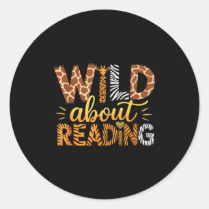 Wild About Reading Safari Animal Print Graphic  Classic Round Sticker