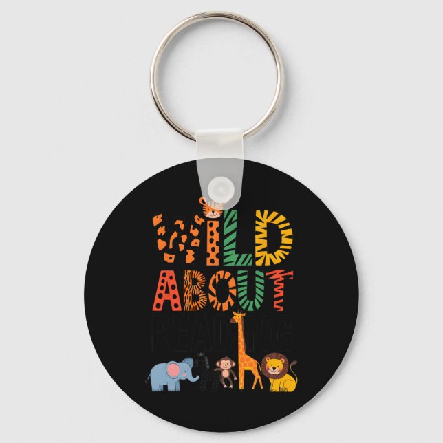 Wild About Reading Teacher Reading Books Back To S Keychain (Front)