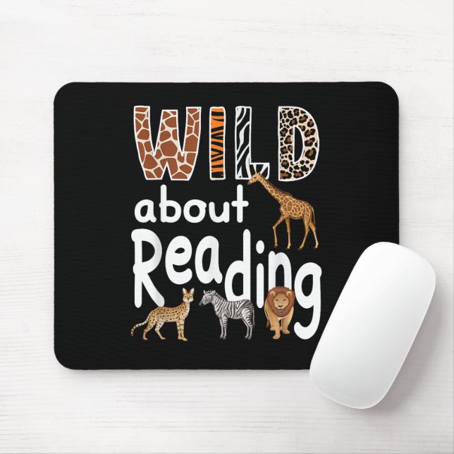 Wild About Reading Zoo Animals Cute Book Lover  Mouse Pad (With Mouse)