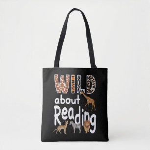 Wild About Reading Zoo Animals Cute Book Lover Tote Bag