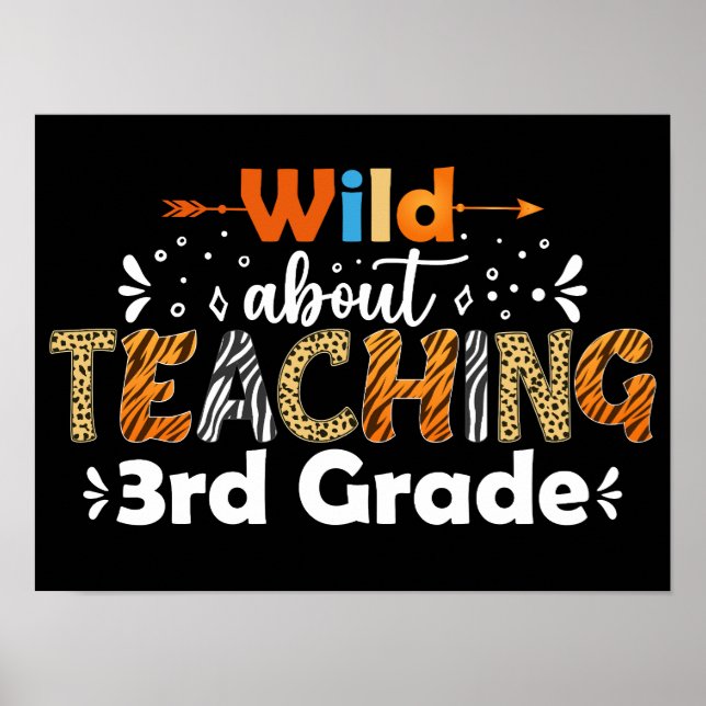 Wild About Teaching 3rd Grade Funny Teacher Gifts Poster (Front)