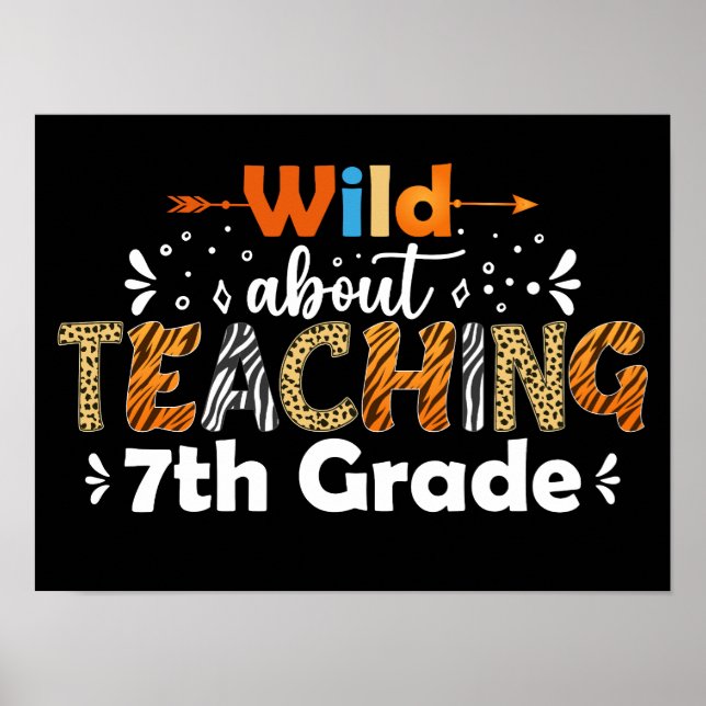 Wild About Teaching 7th Grade Funny Teacher School Poster (Front)