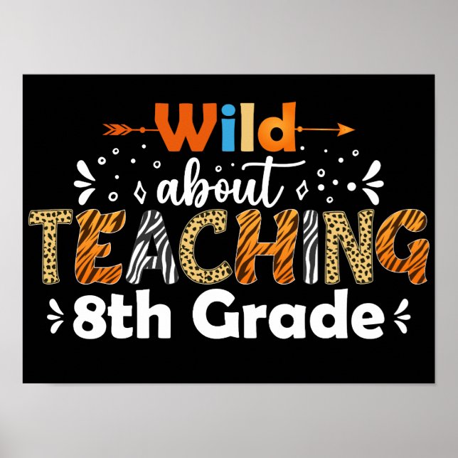 Wild About Teaching 8th Grade Funny Back to School Poster (Front)