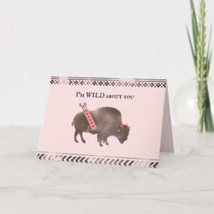 Wild About You Buffalo Bison Cupid Valentine Card