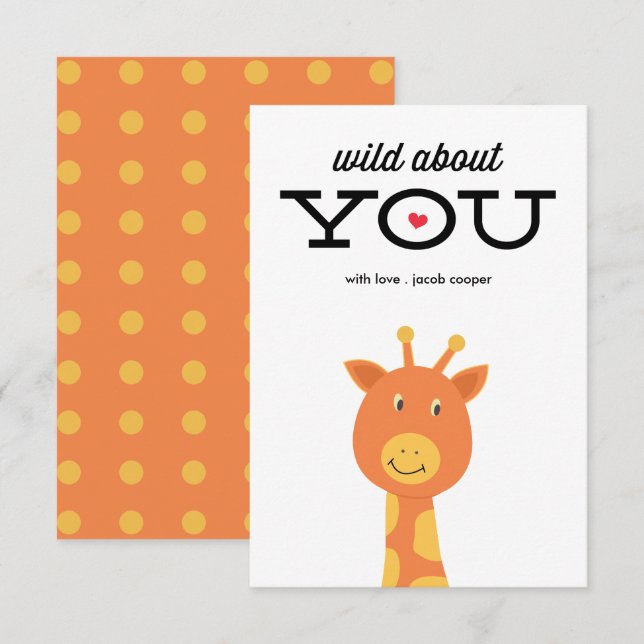 Wild about you classroom valentine's day card (Front/Back)