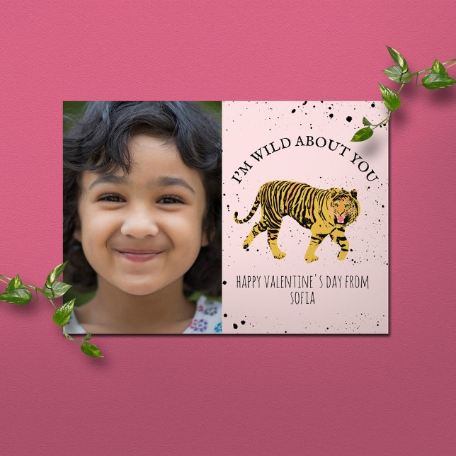 Wild About You Tiger Pink Valentine Photo Card (Creator Uploaded)