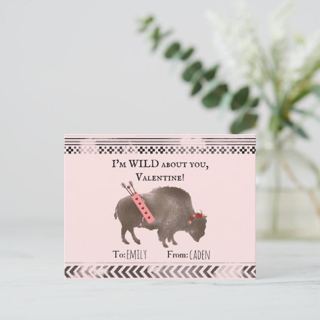 Wild About You Valentine Bison Buffalo Cupid Postcard (Standing Front)